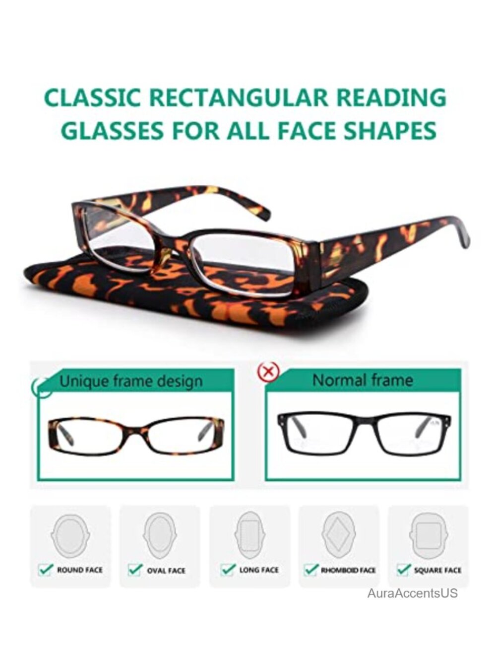 4-Pack Spring Hinge Rectangular Reading Glasses +1.75 - Picture 3 of 5